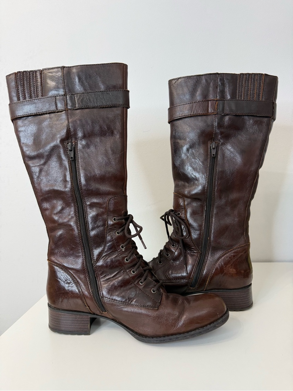 B.O.C. Born Concept Brown Leather Military Style Knee High Boot Women's Size 9 - Picture 7 of 15
